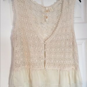 Vintage off white lace tank top with pearl buttons